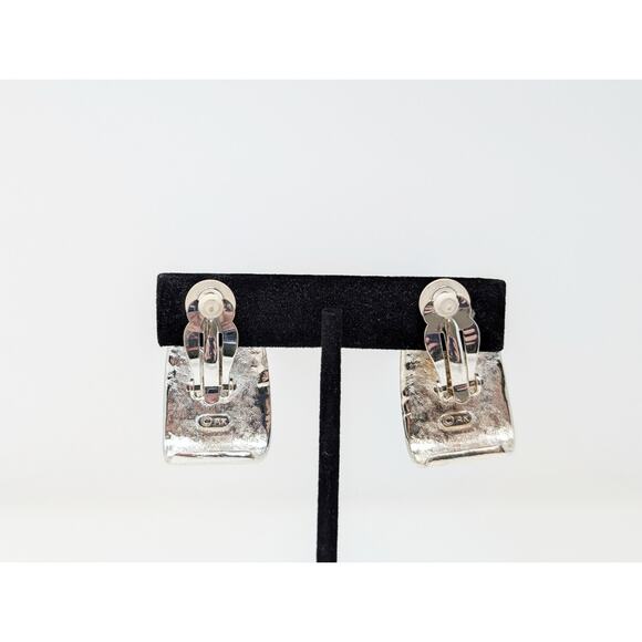 Anne Klein Earrings Silver Tone Wide Tapered Curve Hoop Clip On Statement - Picture 4 of 5